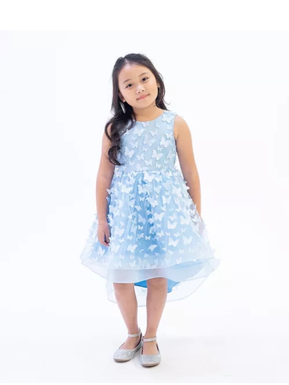 Rare Editions Light Blue Butterfly Overlay Dress